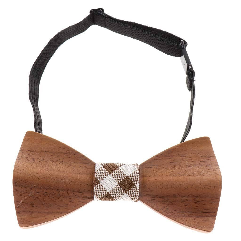 Dark Wood Check Fabric Adult Bow Tie Bow Ties Clinks 