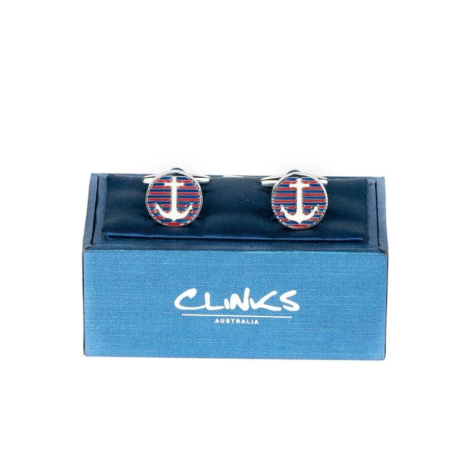 Red and Blue Stripes Anchor Cufflinks Novelty Cufflinks Clinks Australia 