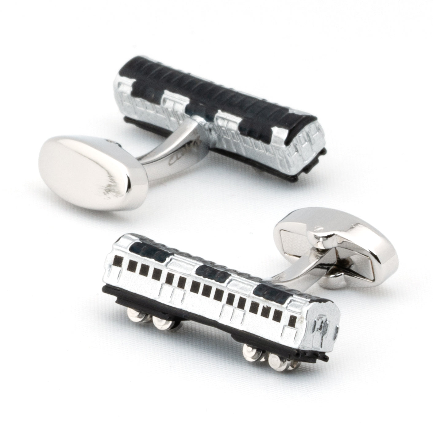 Silver and Black Train Carriage Cufflinks