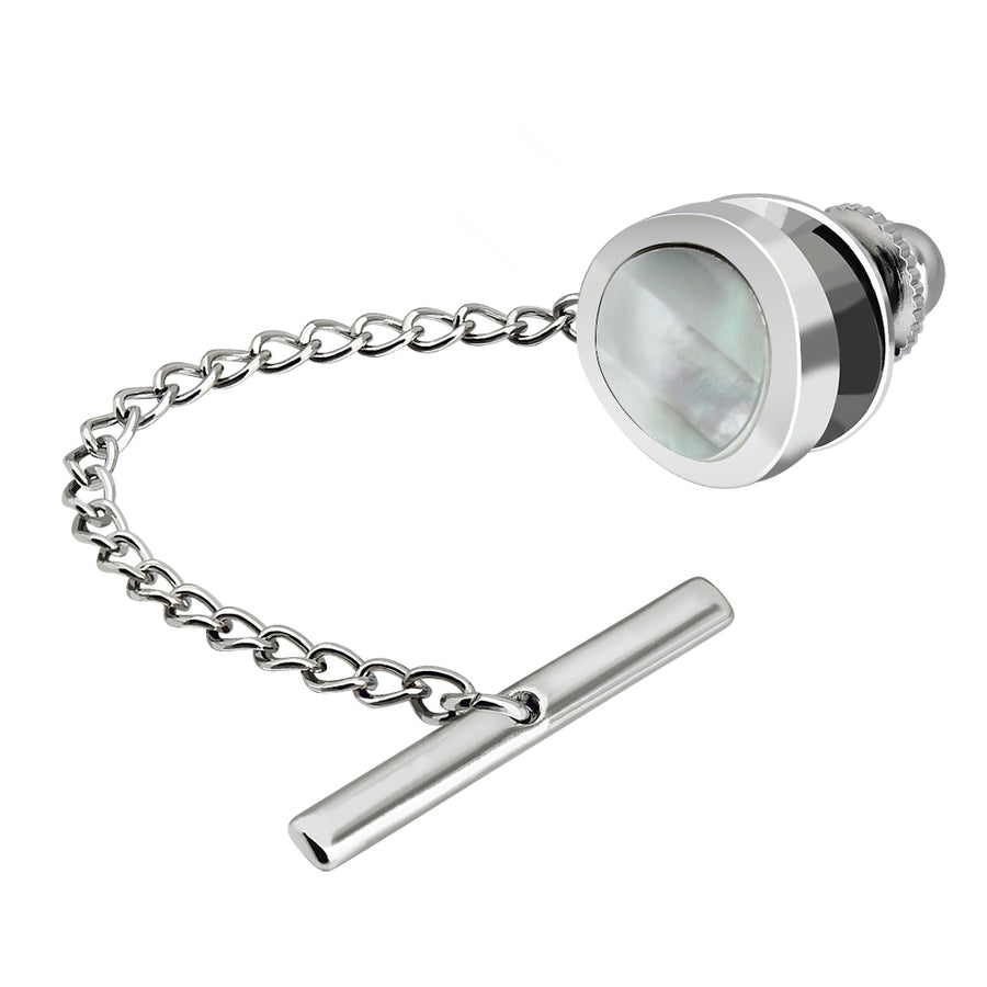 Silver Mother of Pearl Tie Tack, Lapel Pin, Silver, Mother of Pearl, Pearl, Tie Tack, Round, LP5000, Clinks Australia