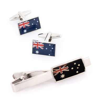 Australian Flag Cufflinks & Tie Clip Set