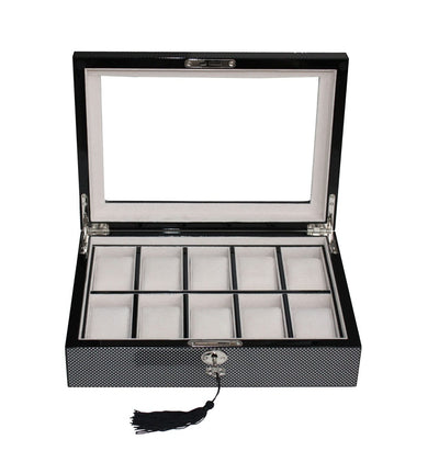 Carbon Fibre Wooden Watch Box, 10 Watch Box, Cuffed Watch Box, Clinks Australia Watch Box, Carbon Fibre Watch Boxes on Cuffed, Australia Watch Box, Watch Storage Box, Watch Display Box, 10 Slots Watch Box, Watch Boxes for 10, Wooden Watch Box, Carbon Fibre, Watch Boxes, CB5055, Clinks Australia