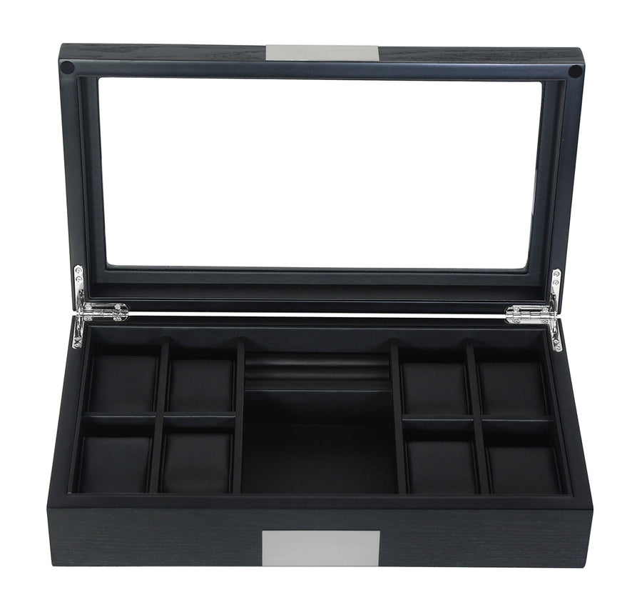 Black Wooden Watch Box, 8 Watch Box, Cuffed Watch Box, Clinks Australia Watch Box, Black Watch Boxes on Cuffed, Australia Watch Box, Watch Storage Box, Watch Display Box, 8 Slots Watch Boxes, Watch Boxes for 8, Wooden Watch Box, Black Wooden Watches + Organizer, CB5009, Clinks Australia