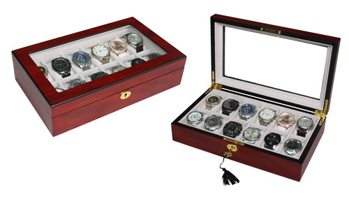 Cherry Wooden Watch Box, 12 Watch Box, Cuffed Watch Box, Clinks Australia Watch Box, Cherry Watch Boxes on Cuffed, Australia Watch Box, Watch Storage Box, Watch Display Box, 12 Slots Watch Box, Watch Boxes for 12, Cherry Watch Box, Wooden Watch Box, Cherry, Watch Boxes, CB5002, Clinks Australia