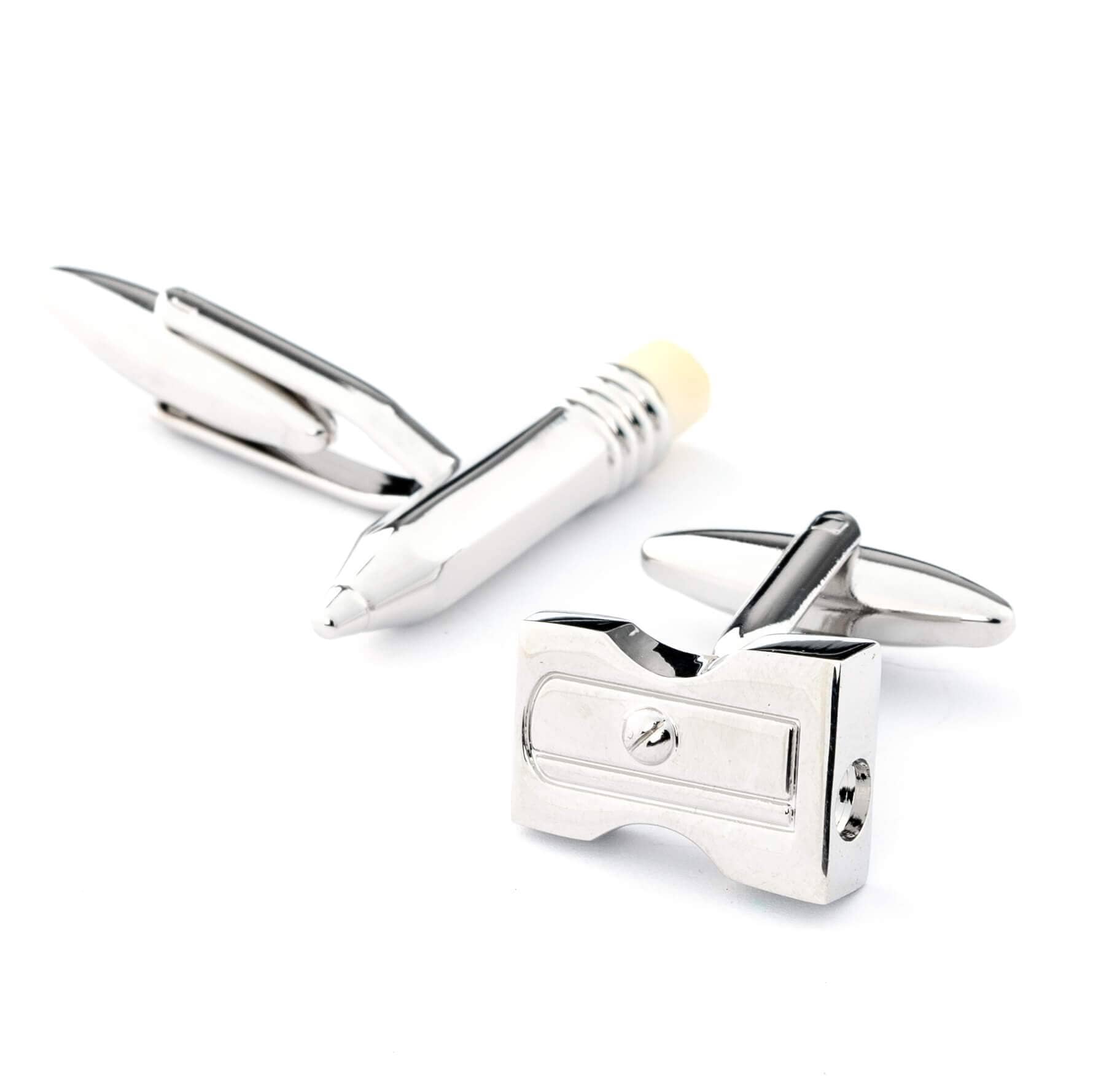 Silver Pencil and Sharpener Cufflinks Novelty Cufflinks Clinks Australia 