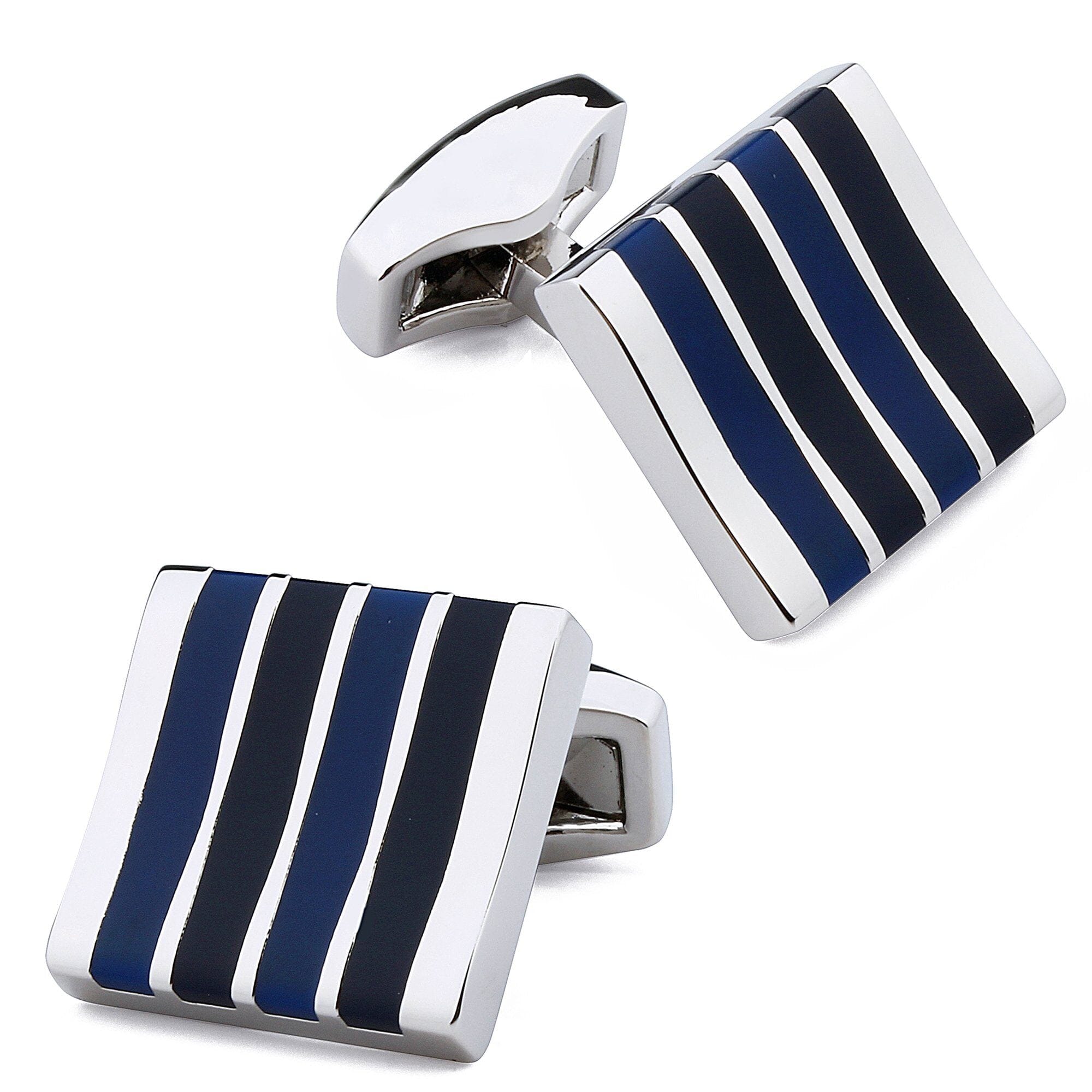 Blue Enamel Stripes Silver Cufflinks Classic & Modern Cufflinks Clinks Australia 