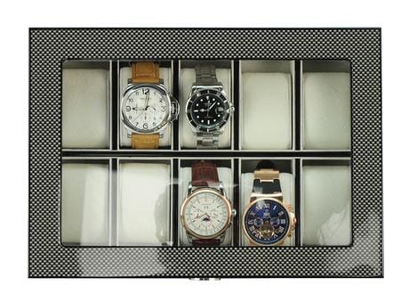 Carbon Fibre Wooden Watch Box for 10 Watches Watch Boxes Clinks 
