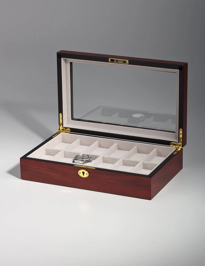 Cherry Wooden Watch Box, 12 Watch Box, Cuffed Watch Box, Clinks Australia Watch Box, Cherry Watch Boxes on Cuffed, Australia Watch Box, Watch Storage Box, Watch Display Box, 12 Slots Watch Box, Watch Boxes for 12, Cherry Watch Box, Wooden Watch Box, Cherry, Watch Boxes, CB5002, Clinks Australia