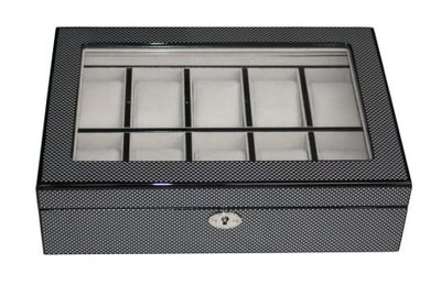 Carbon Fibre Wooden Watch Box, 10 Watch Box, Cuffed Watch Box, Clinks Australia Watch Box, Carbon Fibre Watch Boxes on Cuffed, Australia Watch Box, Watch Storage Box, Watch Display Box, 10 Slots Watch Box, Watch Boxes for 10, Wooden Watch Box, Carbon Fibre, Watch Boxes, CB5055, Clinks Australia