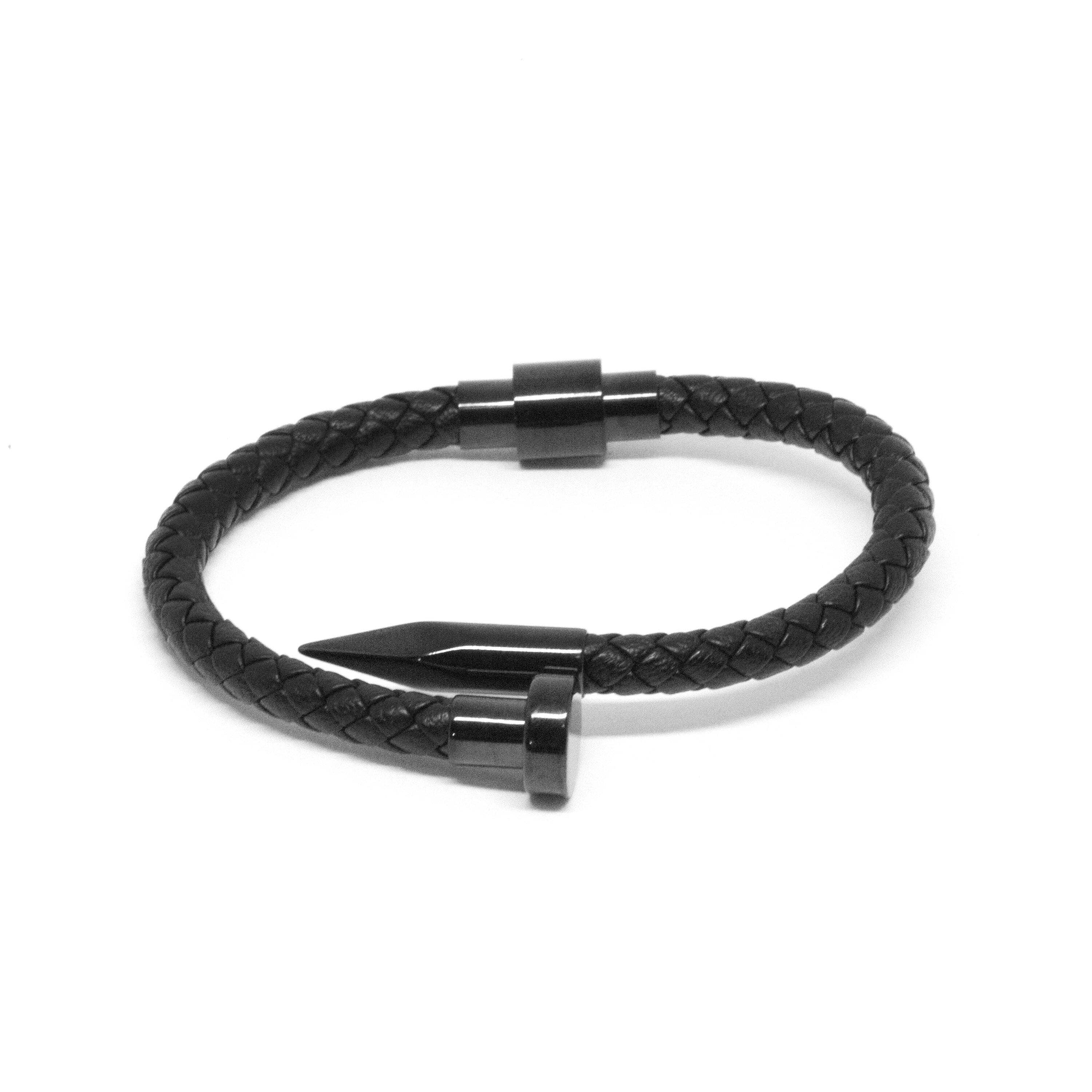 Black Leather Gunmetal Nail and Spike Bracelet Bracelet Clinks Australia 