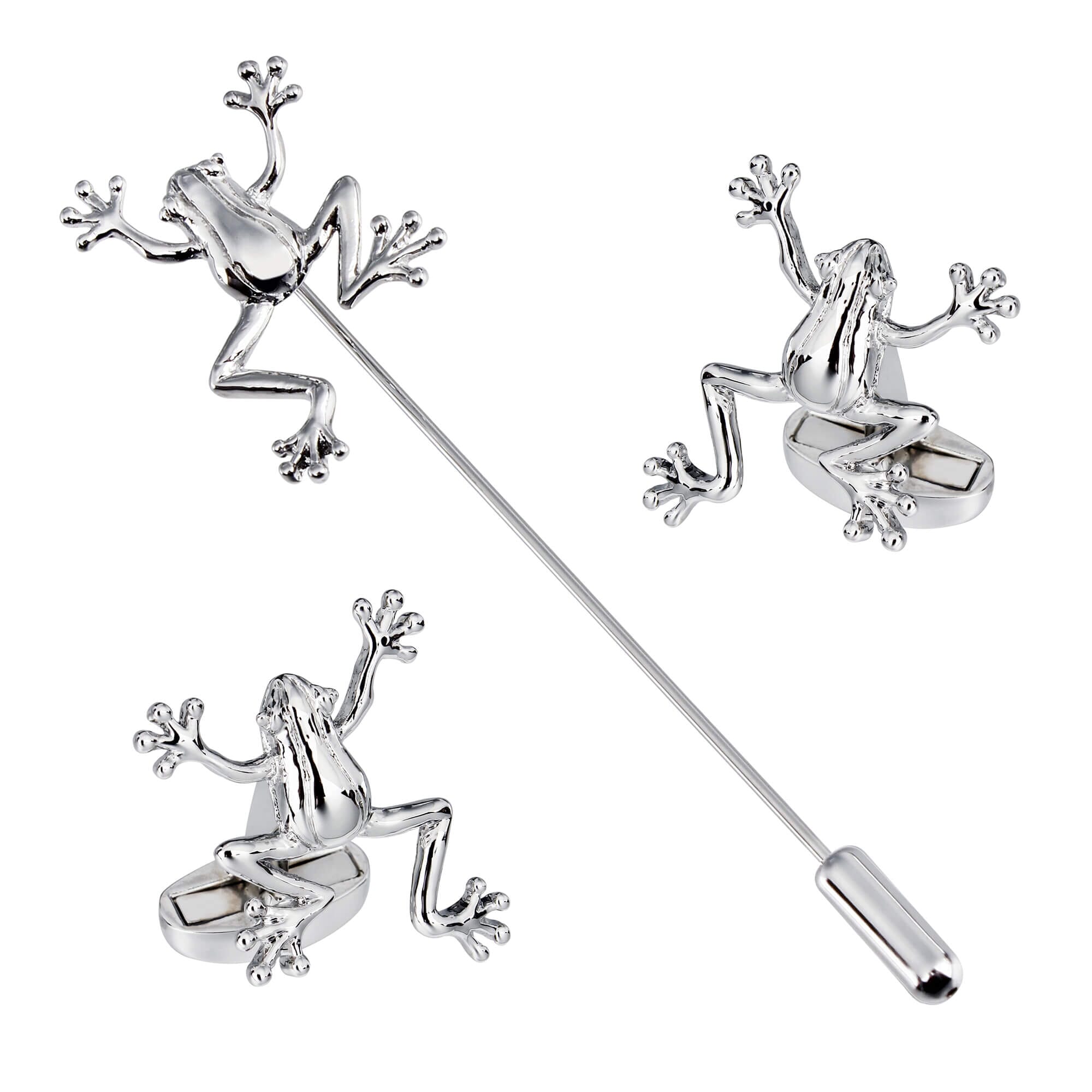 Frogs Silver Cufflinks and Stick Pin Set Gift Set Clinks 