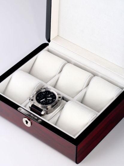 Cherry Wooden Watch Box for 6 Watches Watch Boxes Clinks 