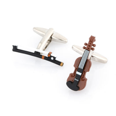 Colour Violin and Bow Cufflinks