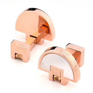 Rose Gold Mother of Pearl Half Moon Fold Flat Cufflinks