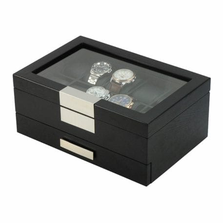 Black Wooden Watch Box, 10 Watch Box, Cuffed Watch Box, Clinks Australia Watch Box, Black Watch Boxes on Cuffed, Australia Watch Box, Watch Storage Box, Watch Display Box, 10 Slots Watch Boxes, Watch Boxes for 10, Wooden Watch Box, Black, Wooden, Watch Boxes with Drawer, Storage Boxes, CB5007, Clinks Australia