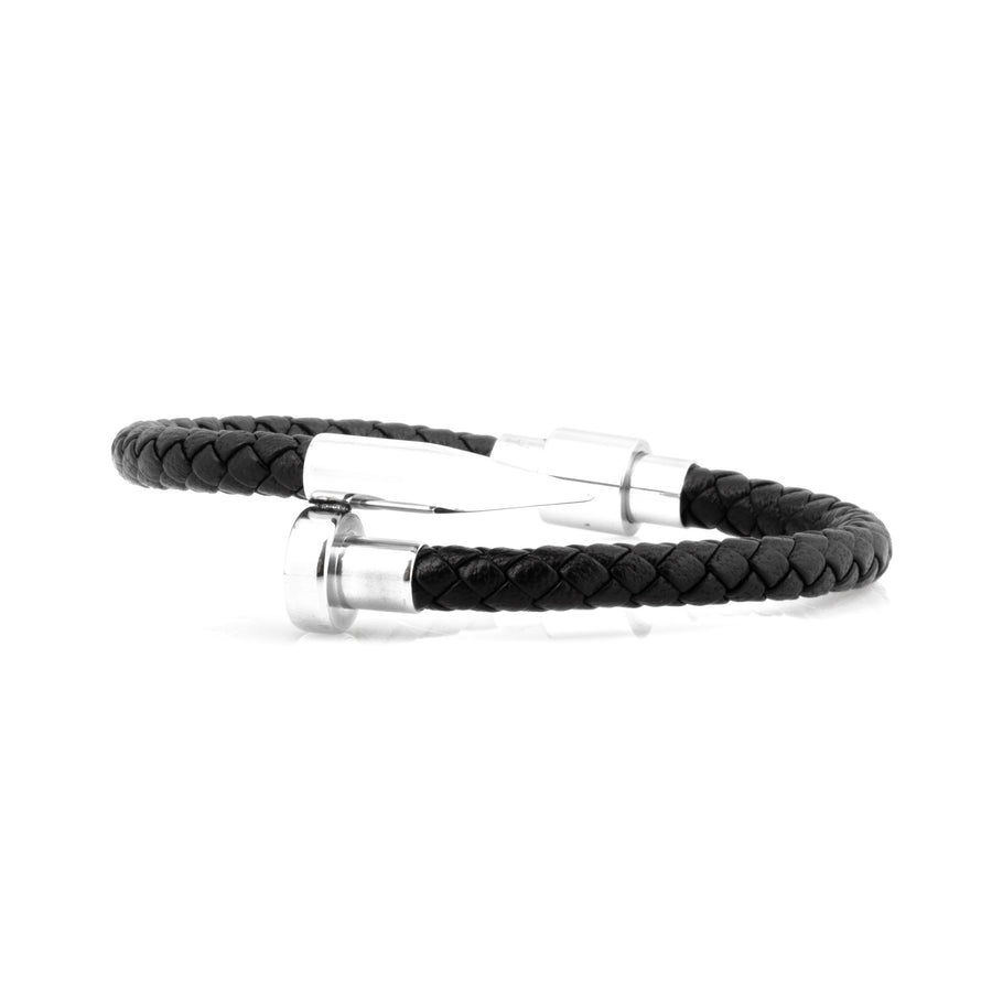 Black Leather Silver Nail and Spike Bracelet