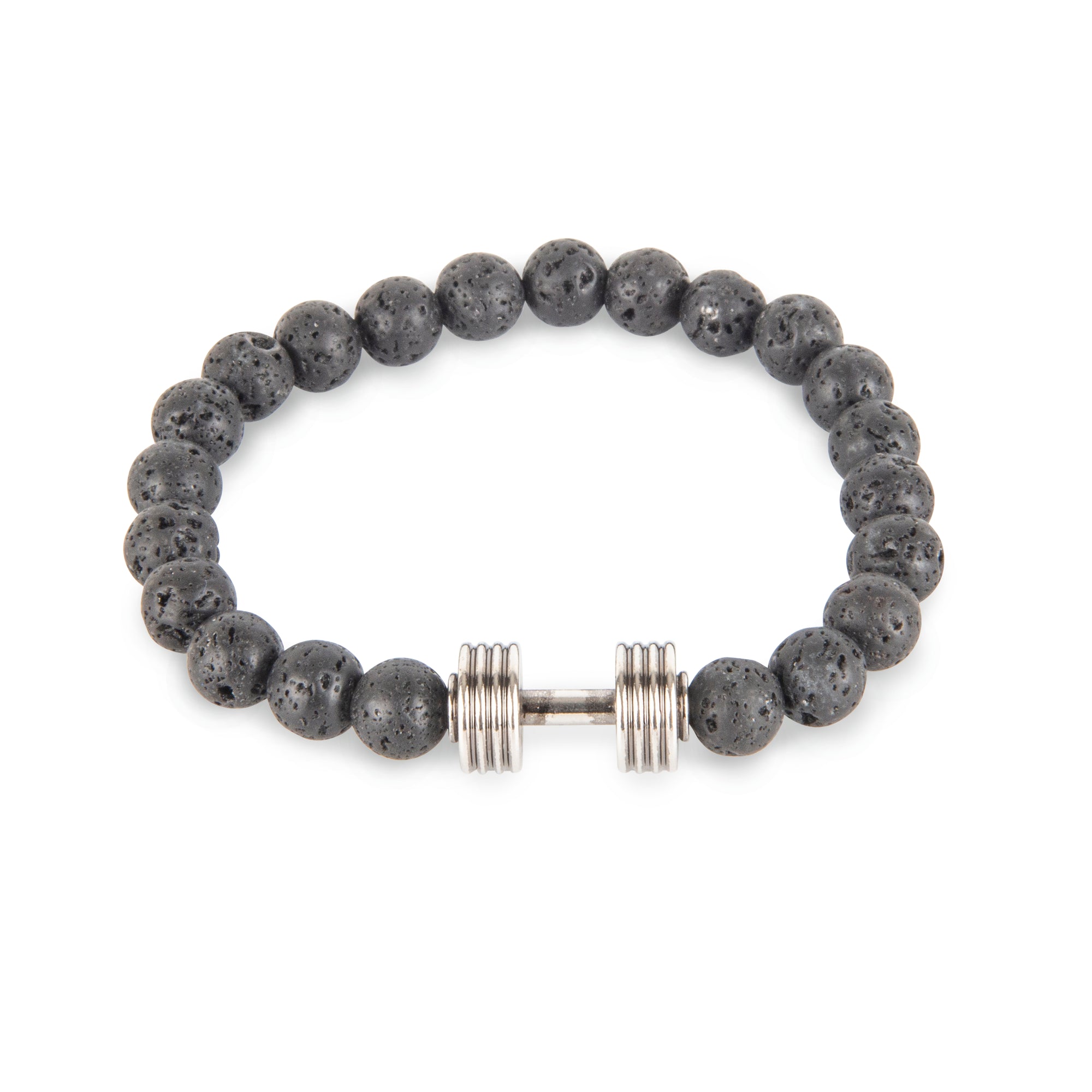Beaded Black Lavastone & Silver Barbell Bracelet