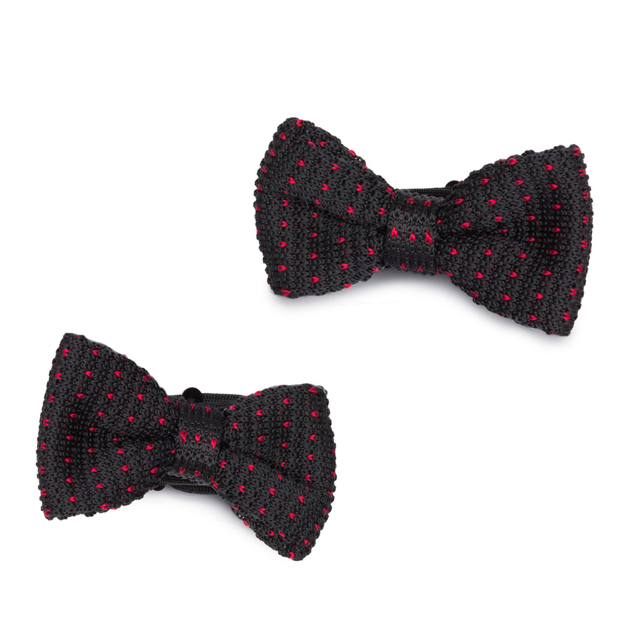 Kids Knit Bow Tie - Black/Red Dot