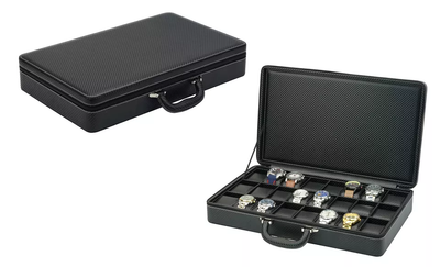 24 Slots Black Leather Watch Storage Case