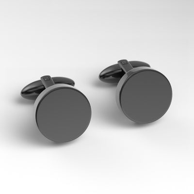 Round Shiny Black Engravable Cufflinks
