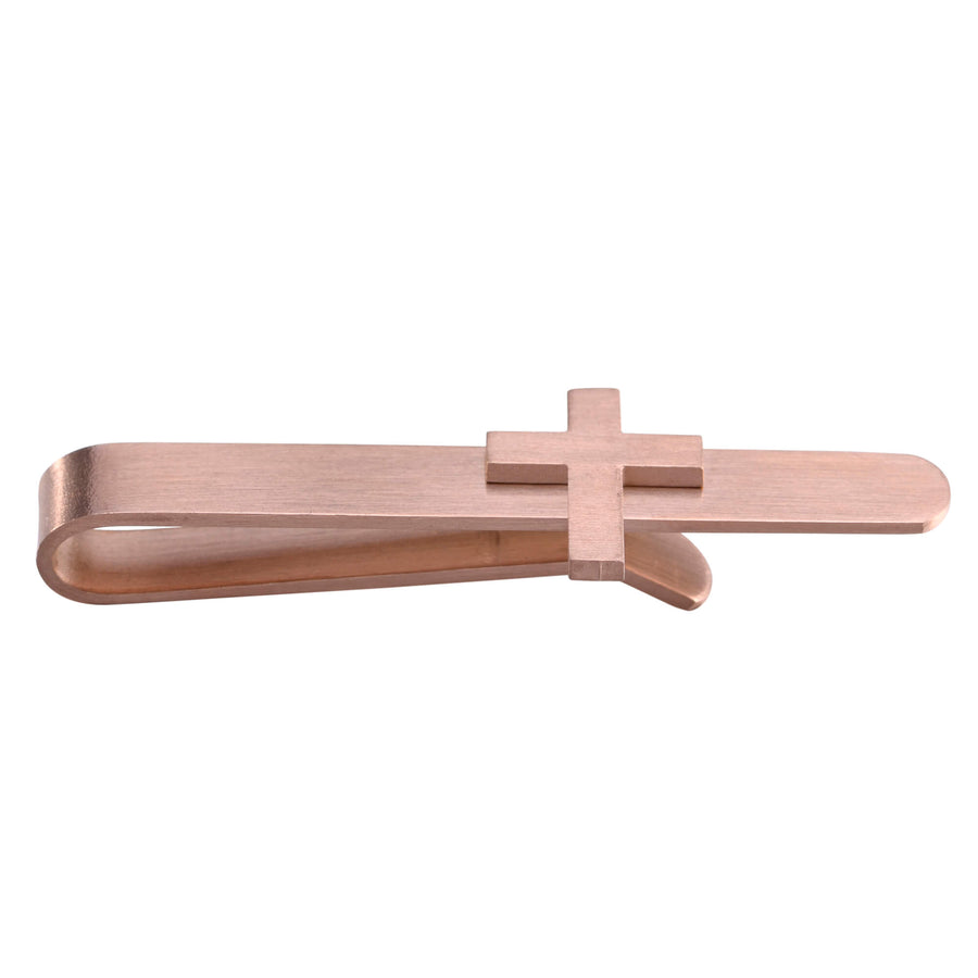 Cross Tie Bar in Brushed Rose Gold