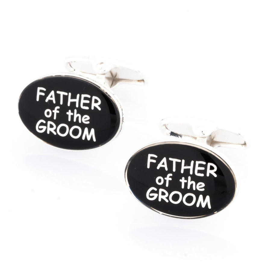Father of the Groom Black and Silver Wedding Cufflinks Round