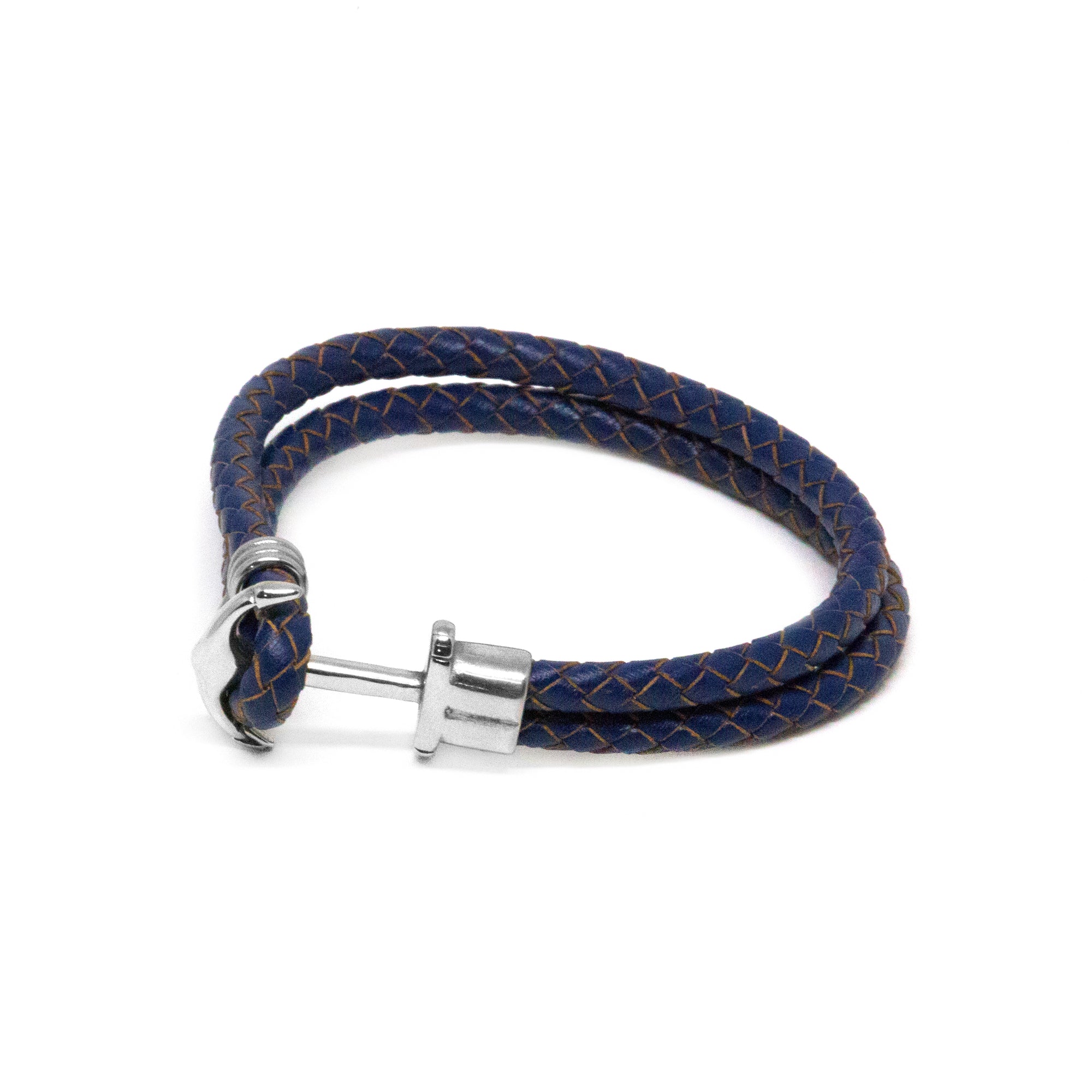Double Navy Blue Leather Anchor Bracelet