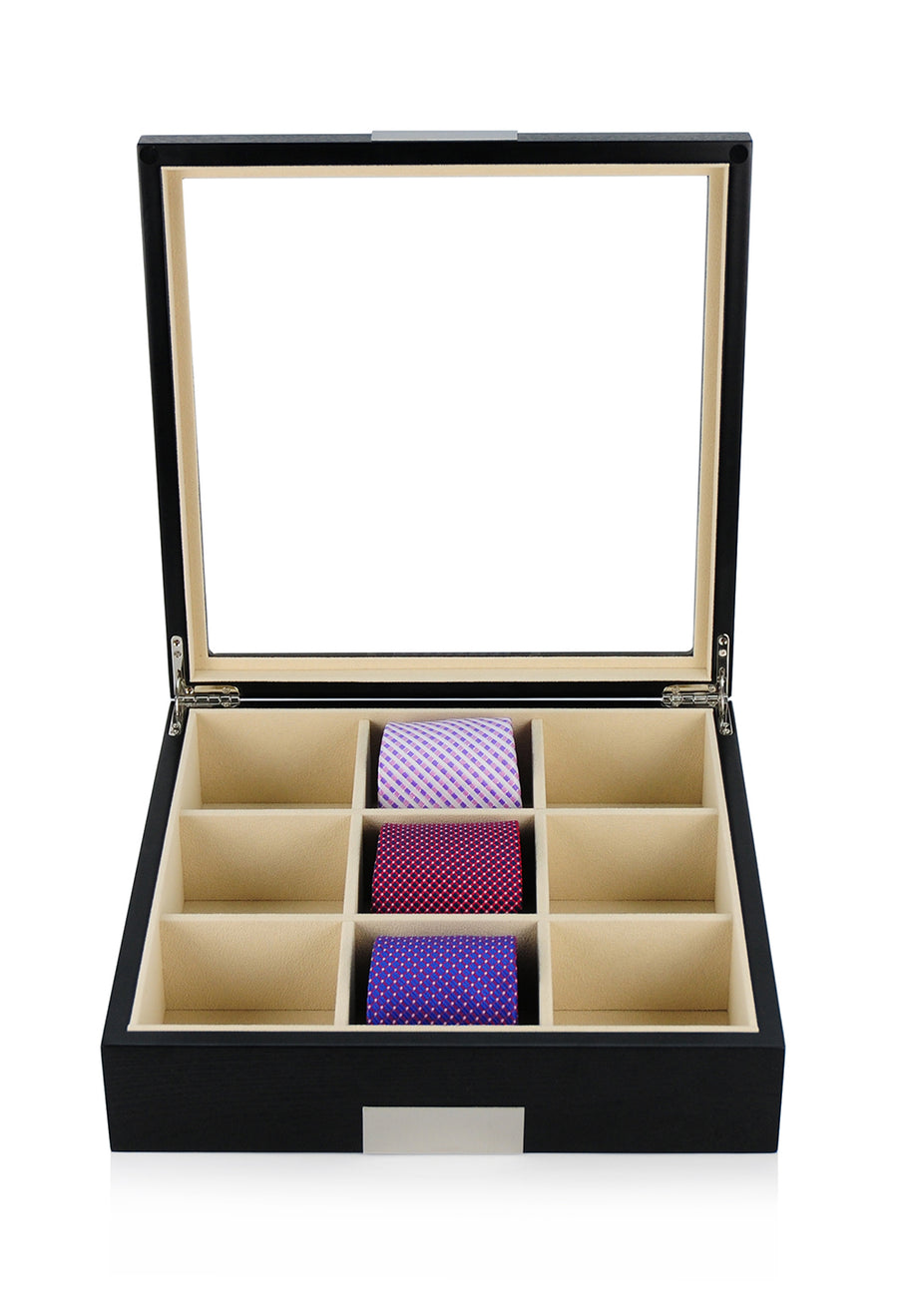 Black Wooden Tie Box for 9
