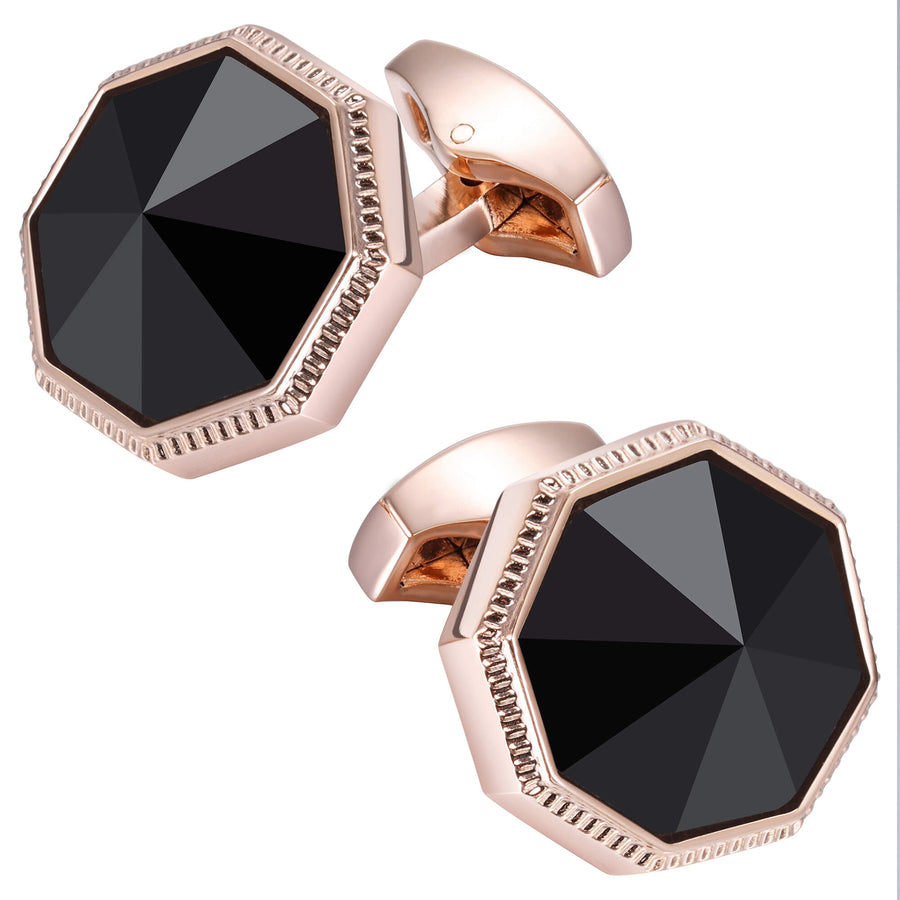 Faceted Black Onyx in Rose Gold Cufflinks