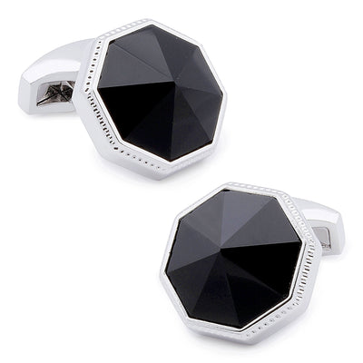 Faceted Black Onyx in Silver Cufflinks