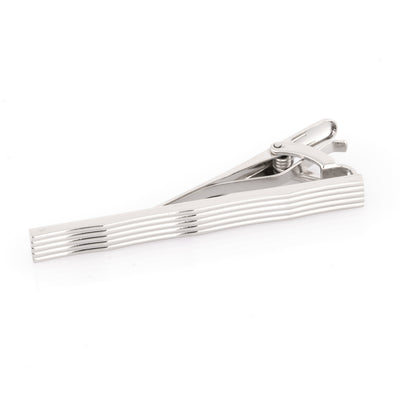 Silver Lines with Waves Tie Clip