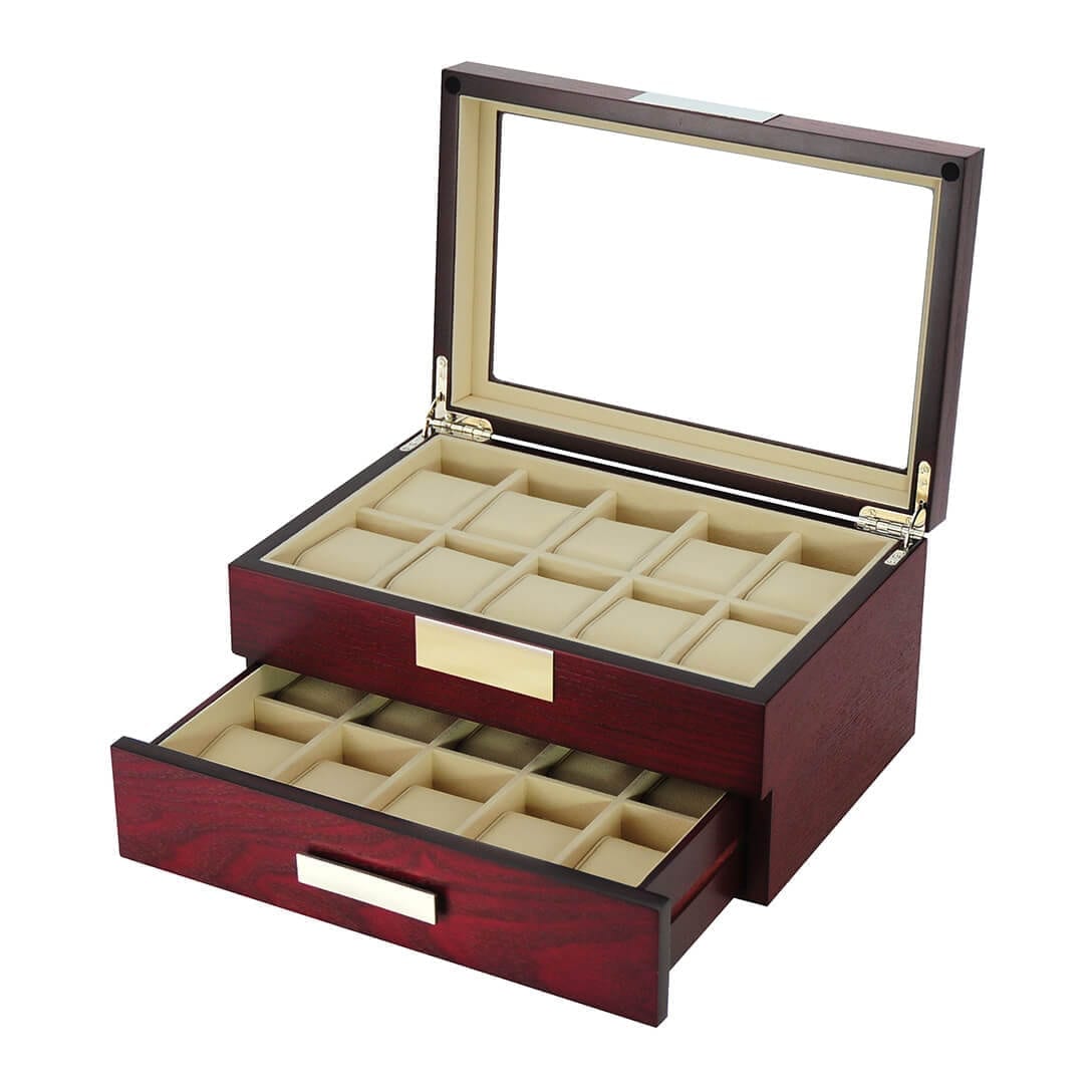 Cherry Wooden Watch Box, 20 Watch Box, Cuffed Watch Box, Clinks Australia Watch Box, Cherry Watch Boxes on Cuffed, Australia Watch Box, Watch Storage Box, Watch Display Box, 20 Slots Watch Box, Watch Boxes for 20, Cherry Watch Box, Wooden Watch Box, Cherry, Watch Boxes, CB5008, Clinks Australia