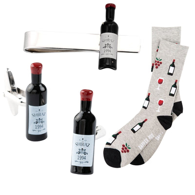 Red Wine Gift Set, Socks Gift Sets, Socks, Cufflinks, Tie Bars, Location: SK2036+CL6053+TC3529, GS1007, Clinks Australia
