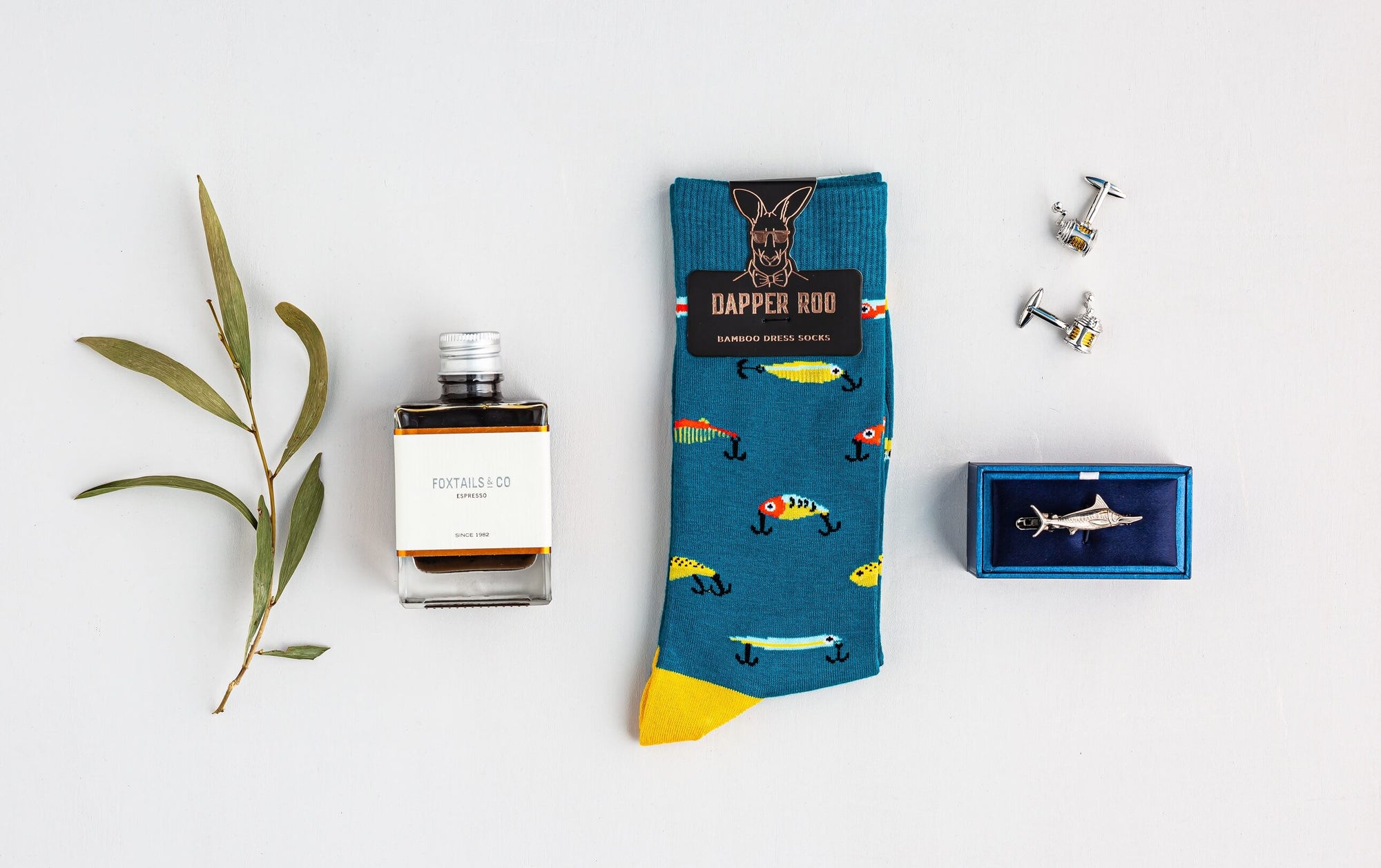 Fishing Cocktail Gift Set, Fishing Gift Set, Socks Gift Set, Gift Sets, Socks, Cufflinks, Tie Bars, Location: SK2030+CL4070+TC4030, GS2002, Clinks Australia