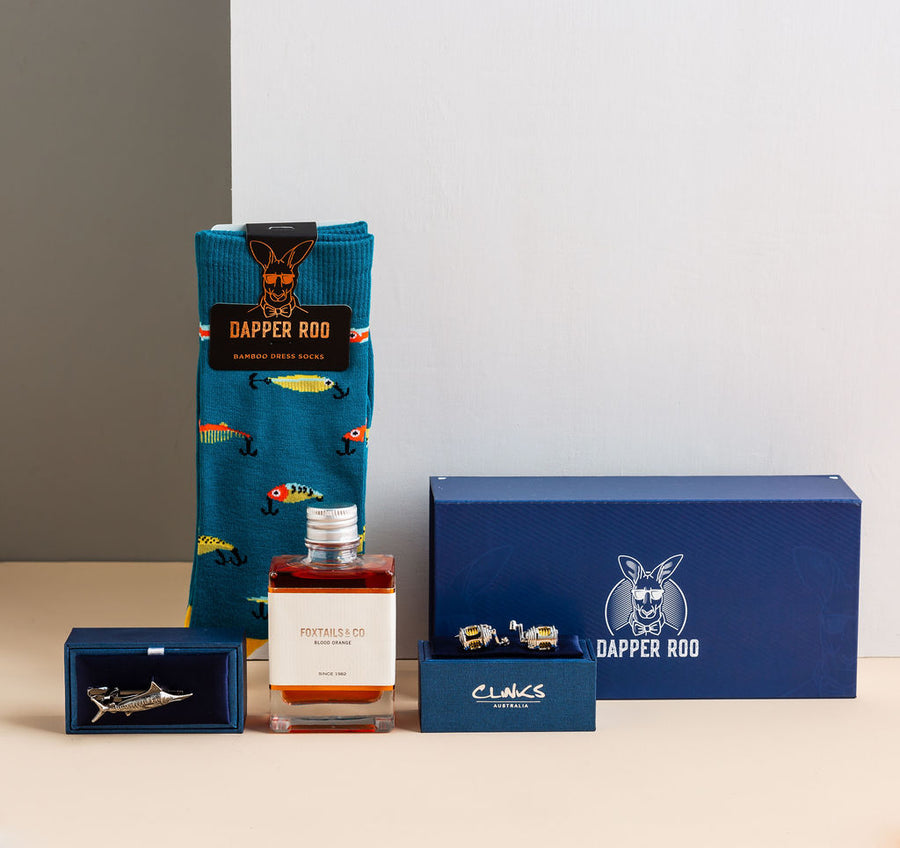 Fishing Cocktail Gift Set, Fishing Gift Set, Socks Gift Set, Gift Sets, Socks, Cufflinks, Tie Bars, Location: SK2030+CL4070+TC4030, GS2002, Clinks Australia