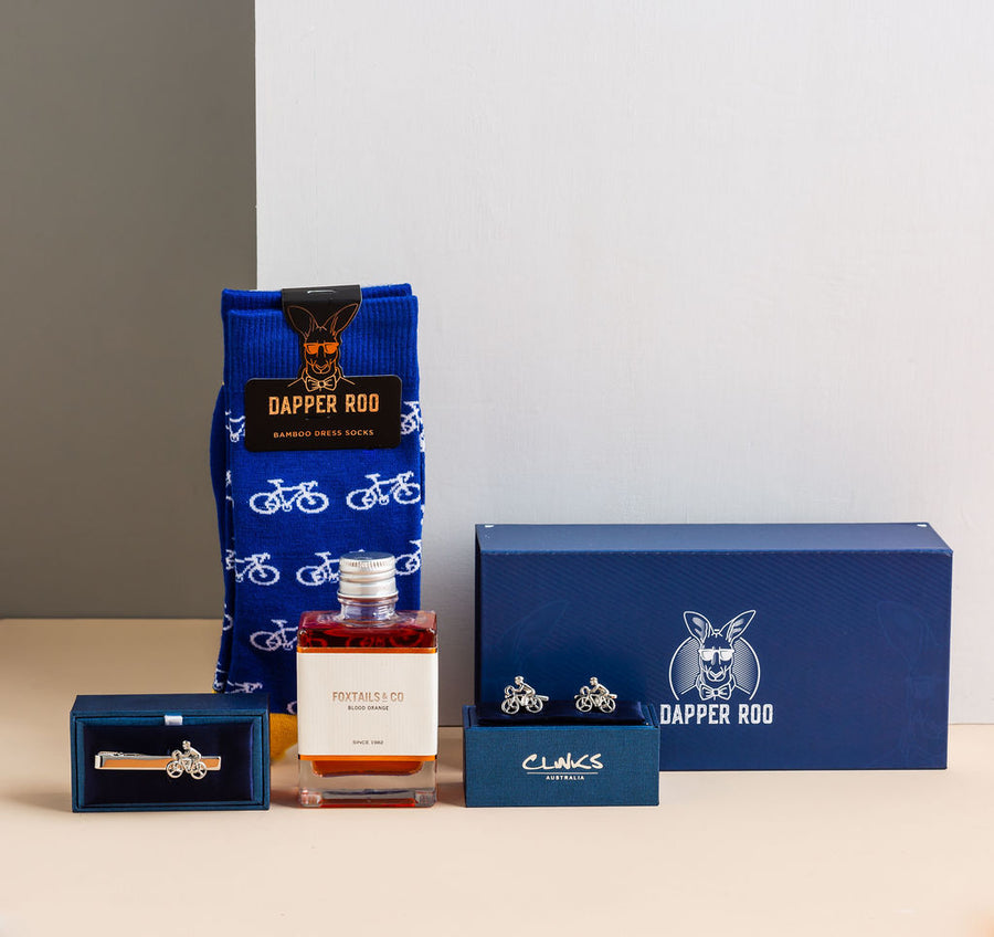 Cyclist Cocktail Gift Set, Cyclist Gift Set, Socks Gift Set, Gift Set, Location: SK2004+CL4041+TC3150, GS2003, Silver, Socks, Cufflinks, Tie Bars, Clinks Australia