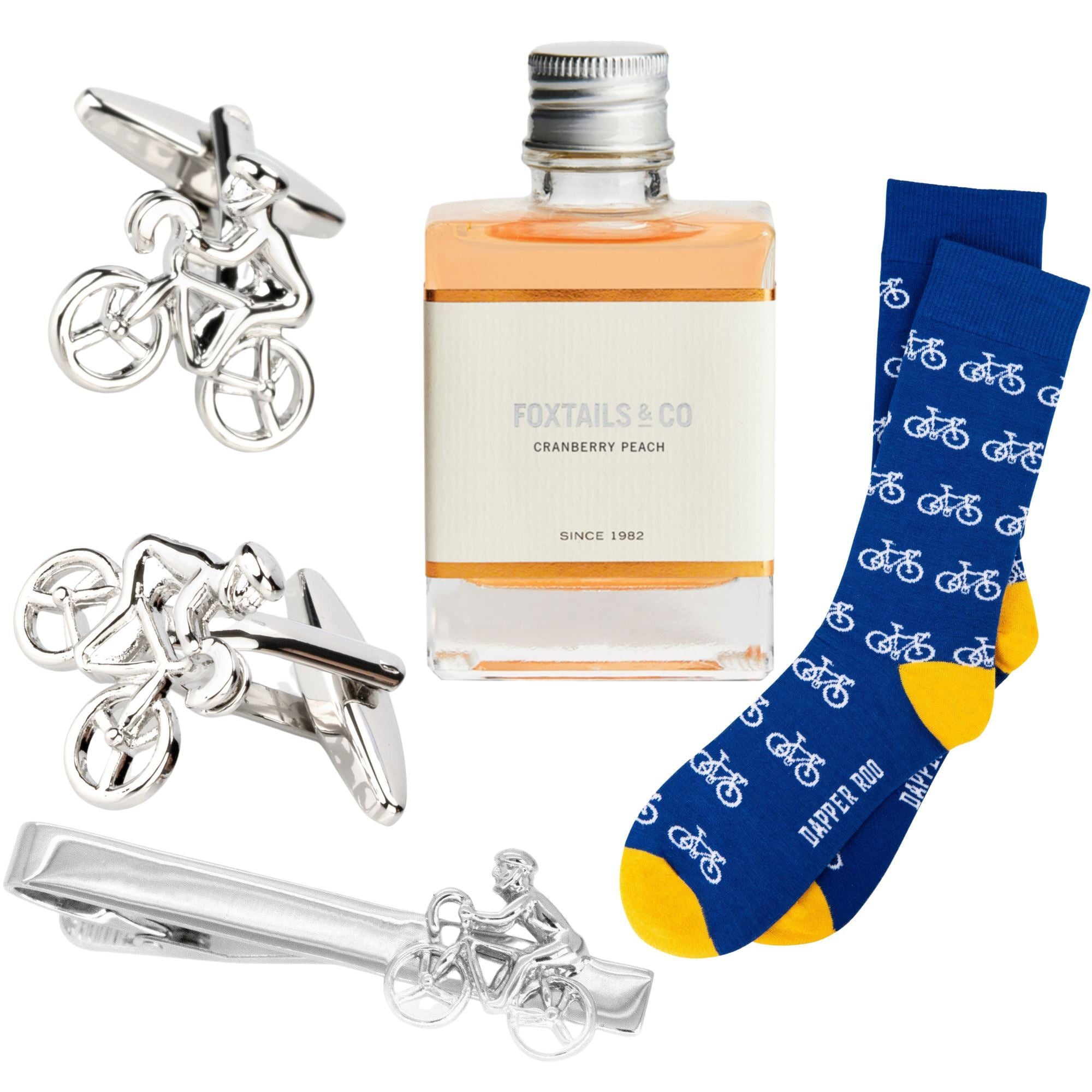 Cyclist Cocktail Gift Set, Cyclist Gift Set, Socks Gift Set, Gift Set, Location: SK2004+CL4041+TC3150, GS2003, Silver, Socks, Cufflinks, Tie Bars, Clinks Australia