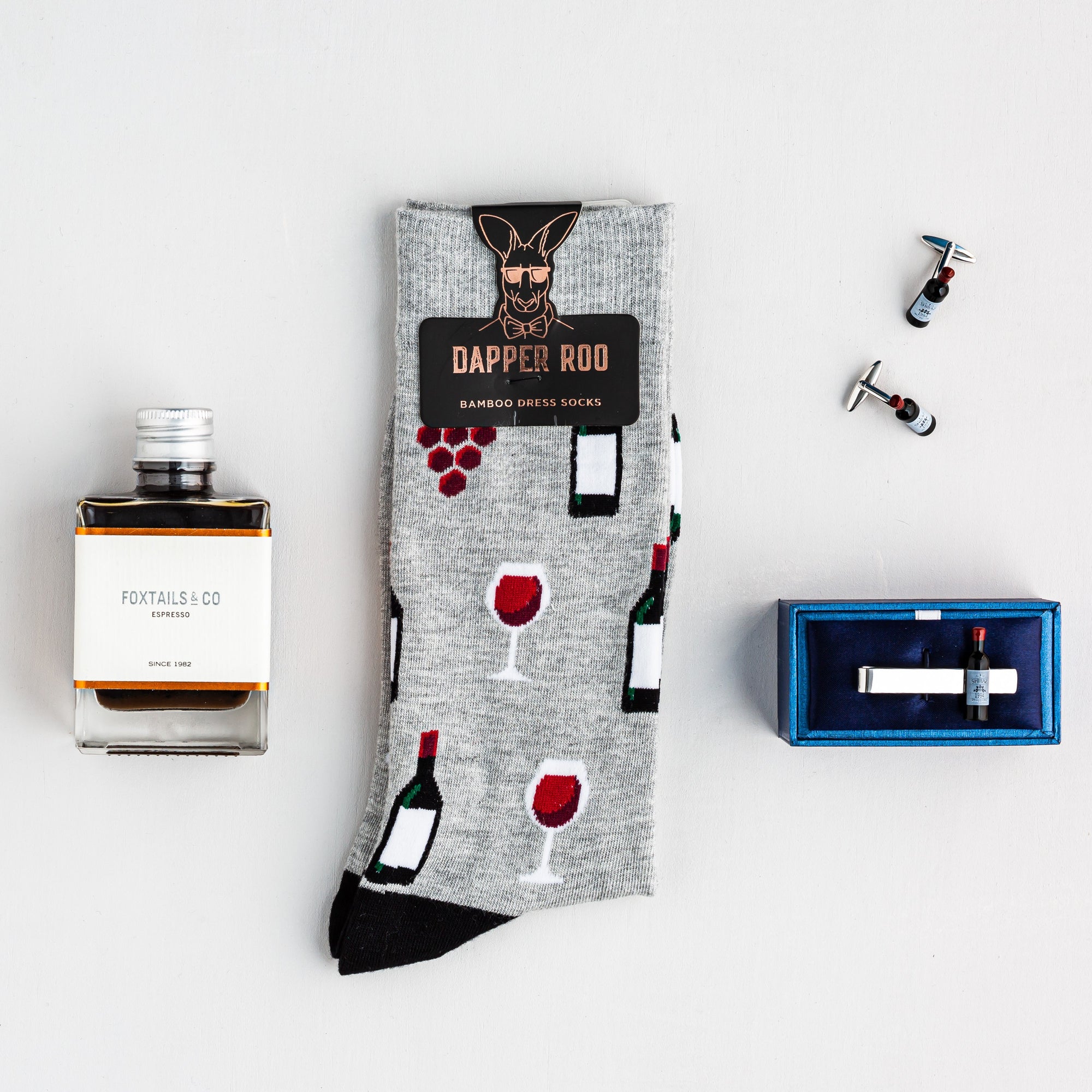 Red Wine Cocktail Gift Set, Red Wine Gift Set, Socks Gift Sets, Socks, Cufflinks, Tie Bars, Location: SK2036+CL6053+TC3529, GS2007, Clinks Australia