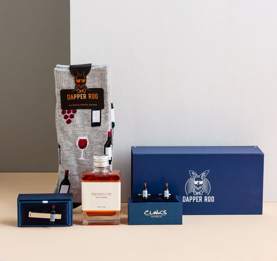 Red Wine Cocktail Gift Set, Red Wine Gift Set, Socks Gift Sets, Socks, Cufflinks, Tie Bars, Location: SK2036+CL6053+TC3529, GS2007, Clinks Australia