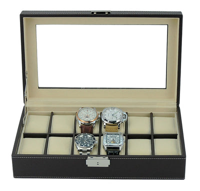 Dark Brown Leather Watch Box for 12 Watches, Watch Boxes, Watch Box, Storage Boxes, Dark Brown, Leather, Watch Box for 12 Watches, CB5079, Clinks Australia