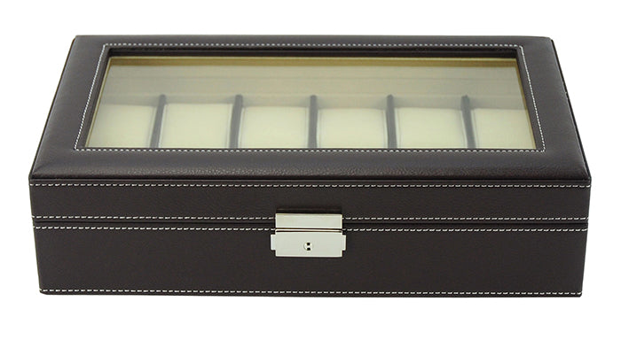 Dark Brown Leather Watch Box for 12 Watches, Watch Boxes, Watch Box, Storage Boxes, Dark Brown, Leather, Watch Box for 12 Watches, CB5079, Clinks Australia