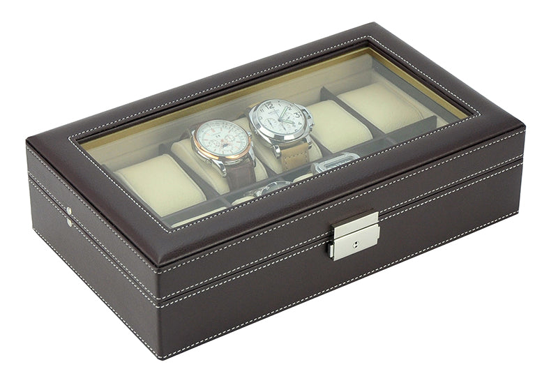 Dark Brown Leather Watch Box for 12 Watches, Watch Boxes, Watch Box, Storage Boxes, Dark Brown, Leather, Watch Box for 12 Watches, CB5079, Clinks Australia