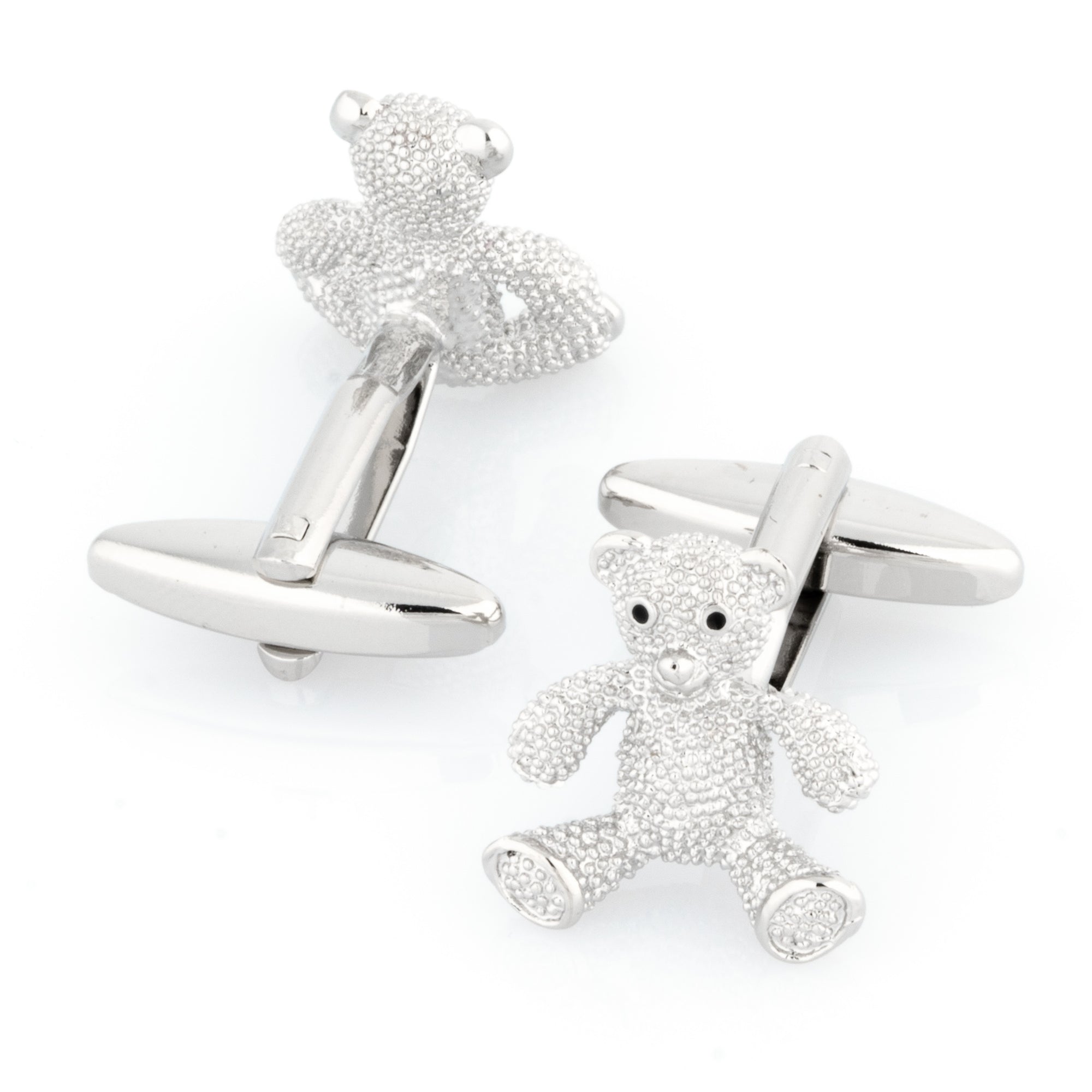Silver Textured Teddy Bear Cufflinks