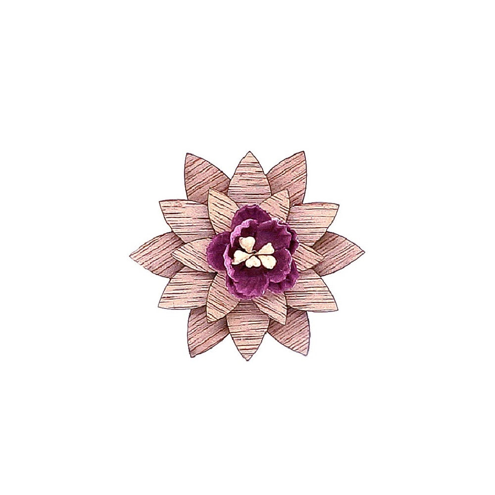 Wooden Star Pink Flower Lapel Pin