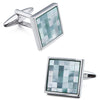 Mosaic Blue Mother of Pearl in Silver Square Cufflinks