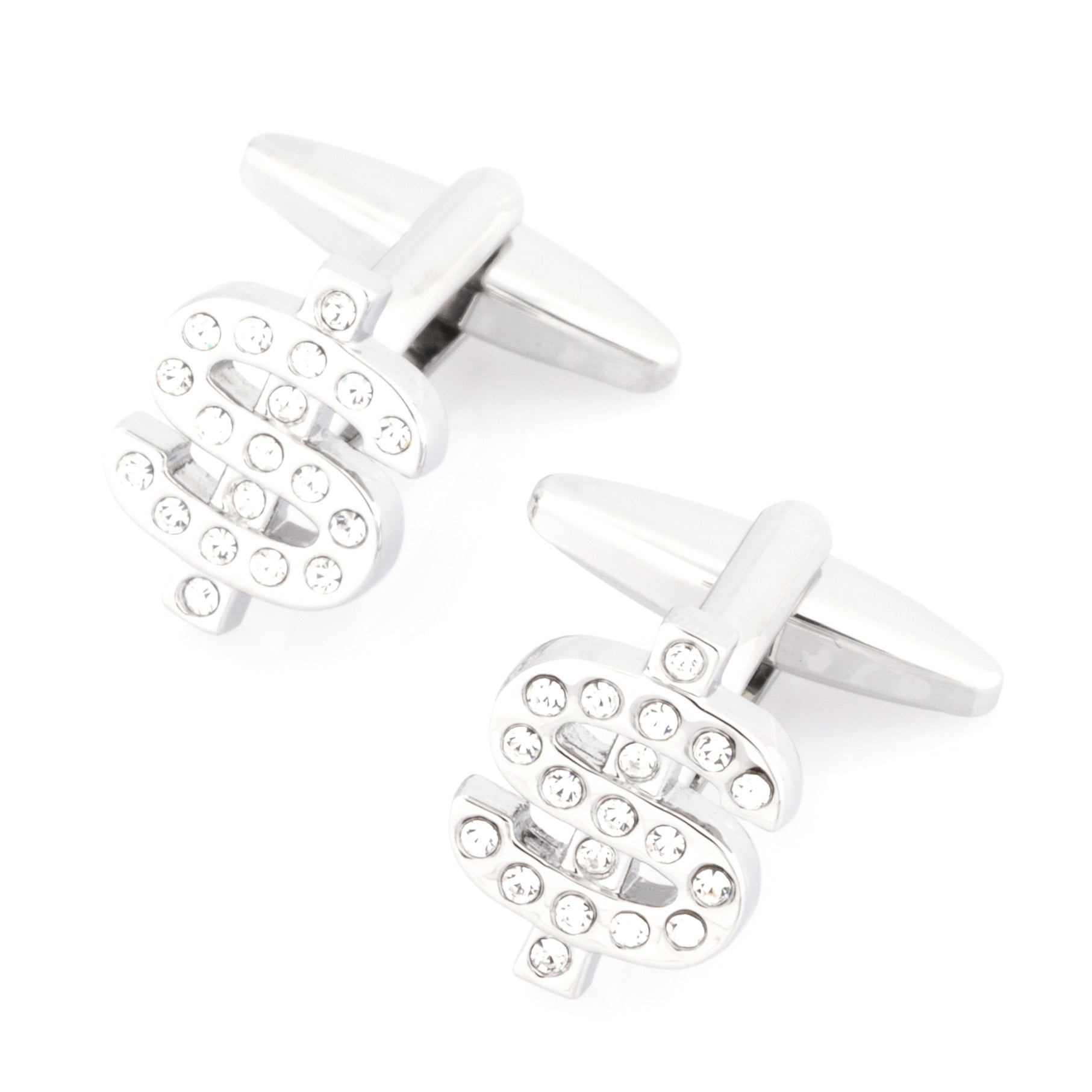 Silver Crystal $ Dollar Sign Cufflinks
