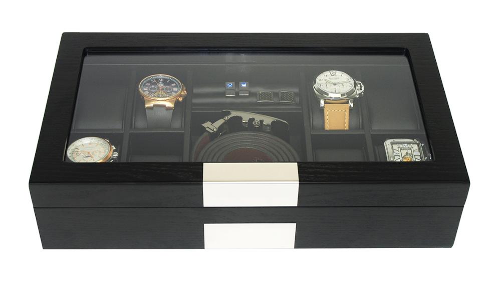 Black Wooden Watch Box, 8 Watch Box, Cuffed Watch Box, Clinks Australia Watch Box, Black Watch Boxes on Cuffed, Australia Watch Box, Watch Storage Box, Watch Display Box, 8 Slots Watch Boxes, Watch Boxes for 8, Wooden Watch Box, Black Wooden Watches + Organizer, CB5009, Clinks Australia