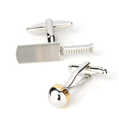 Silver and Gold Cricket Ball and Bat Cufflinks