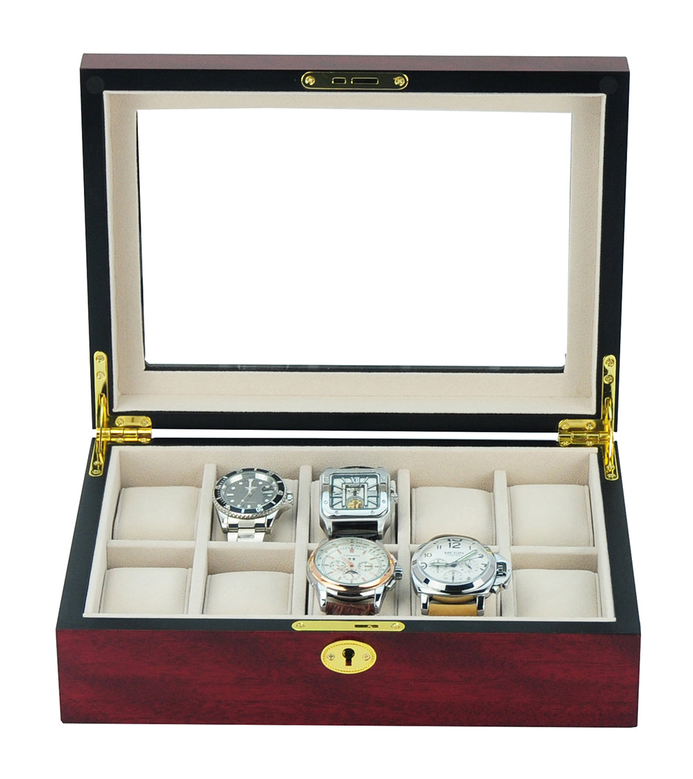 Cherry Wooden Watch Box, 10 Watch Box, Cuffed Watch Box, Clinks Australia Watch Box, Cherry Watch Boxes on Cuffed, Australia Watch Box, Watch Storage Box, Watch Display Box, 10 Slots Watch Box, Watch Boxes for 10, Cherry Watch Box, Wooden Watch Box, Cherry, Watch Boxes, CB5001, Clinks Australia