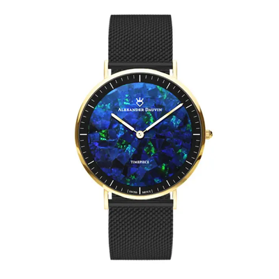 Roland Cliff Blue Swiss Movement Opal Watch 40MM with Black Mesh Strap